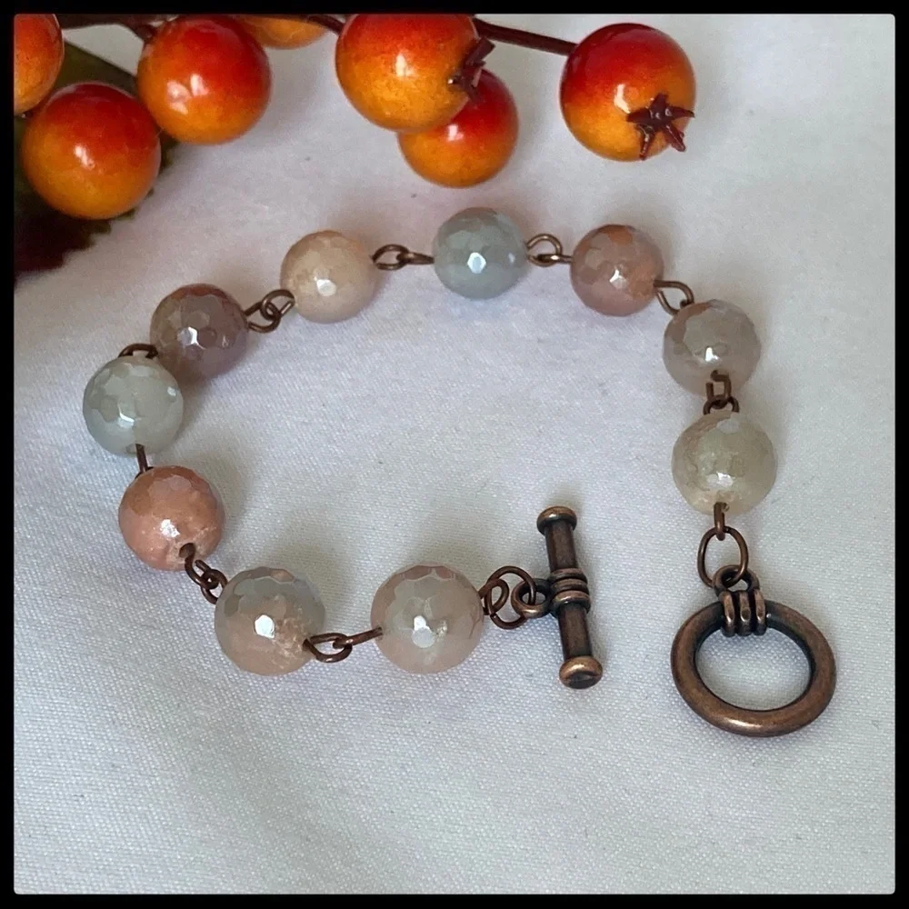 𝅺COPPER Toggle Bracelet Peach Aventurine Beads